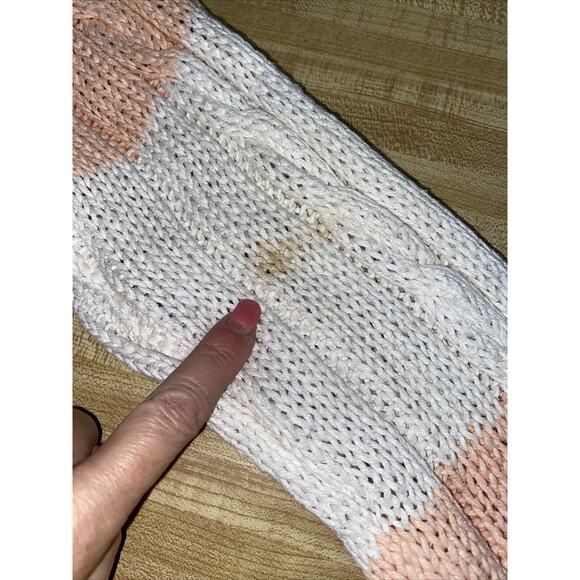 VINTAGE 80s Hunters Run Sweater Women’s White Peach Cardigan Ramie Cotton Medium - Picture 8 of 9